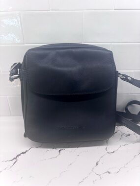 Derek Alexander Black Leather Organizer Crossbody Bag